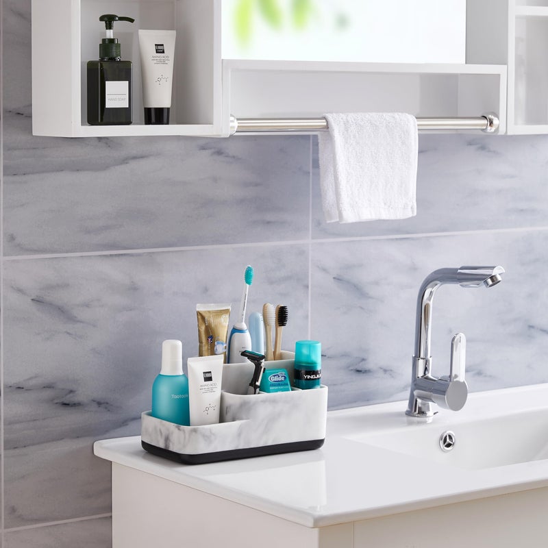 ZCCZ Toothbrush Holder Organizer - Multi-Functional Bathroom Storage for Makeup, Skincare, and Accessories - White Marble Look Countertop Organizer for Sink and Vanity Spaces - Image 3